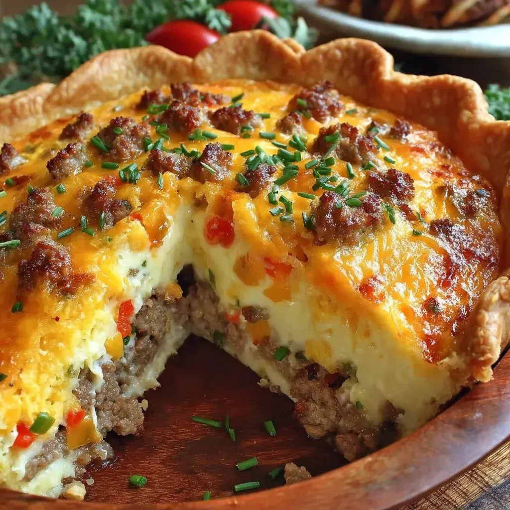 A slice of pie with meat and cheese.