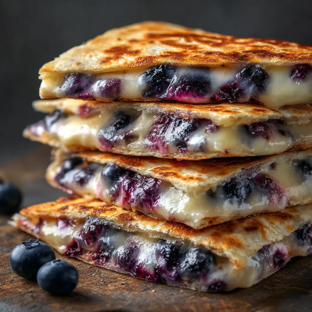A stack of blueberry cheese cake sandwiches.