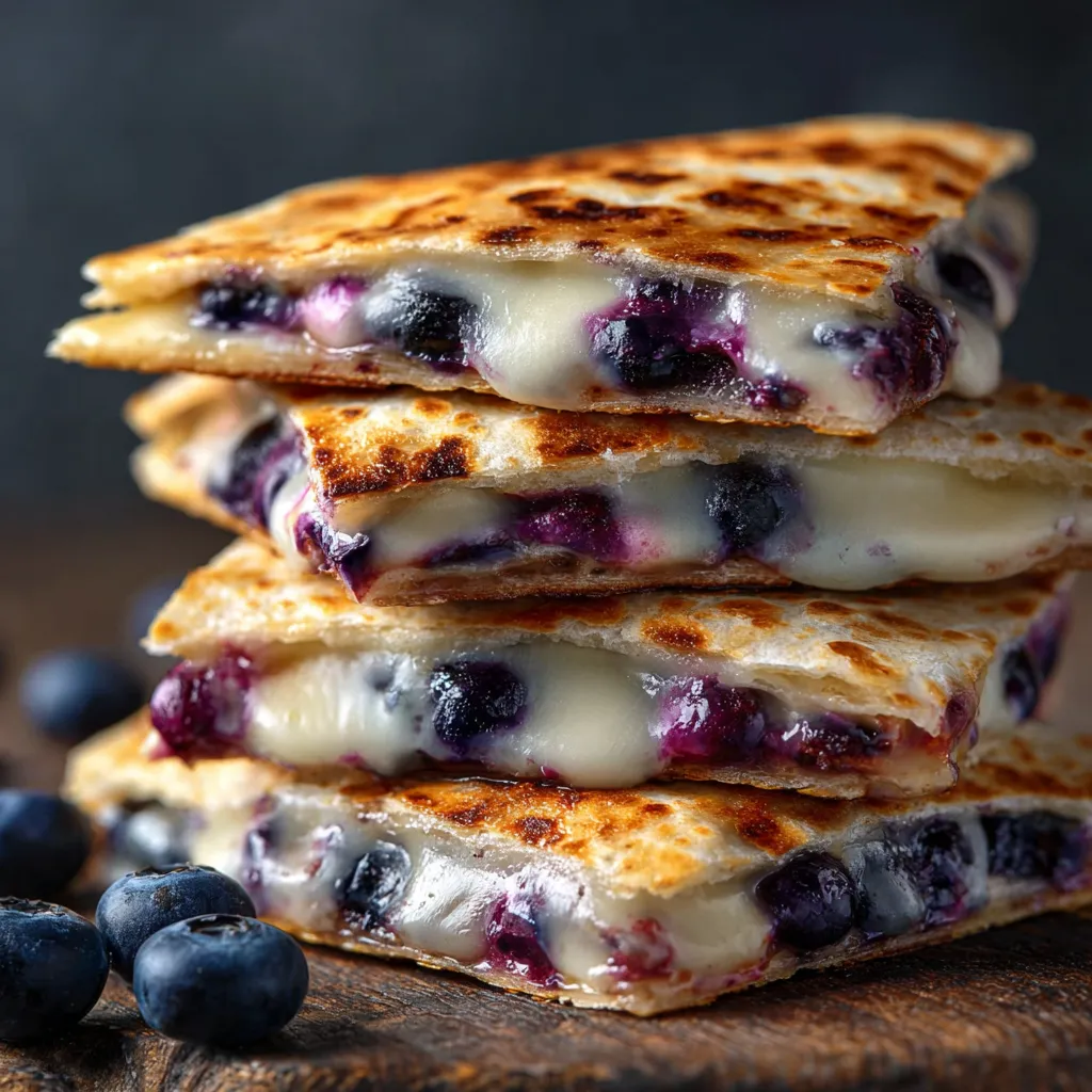 A stack of blueberry cheese quesadillas.