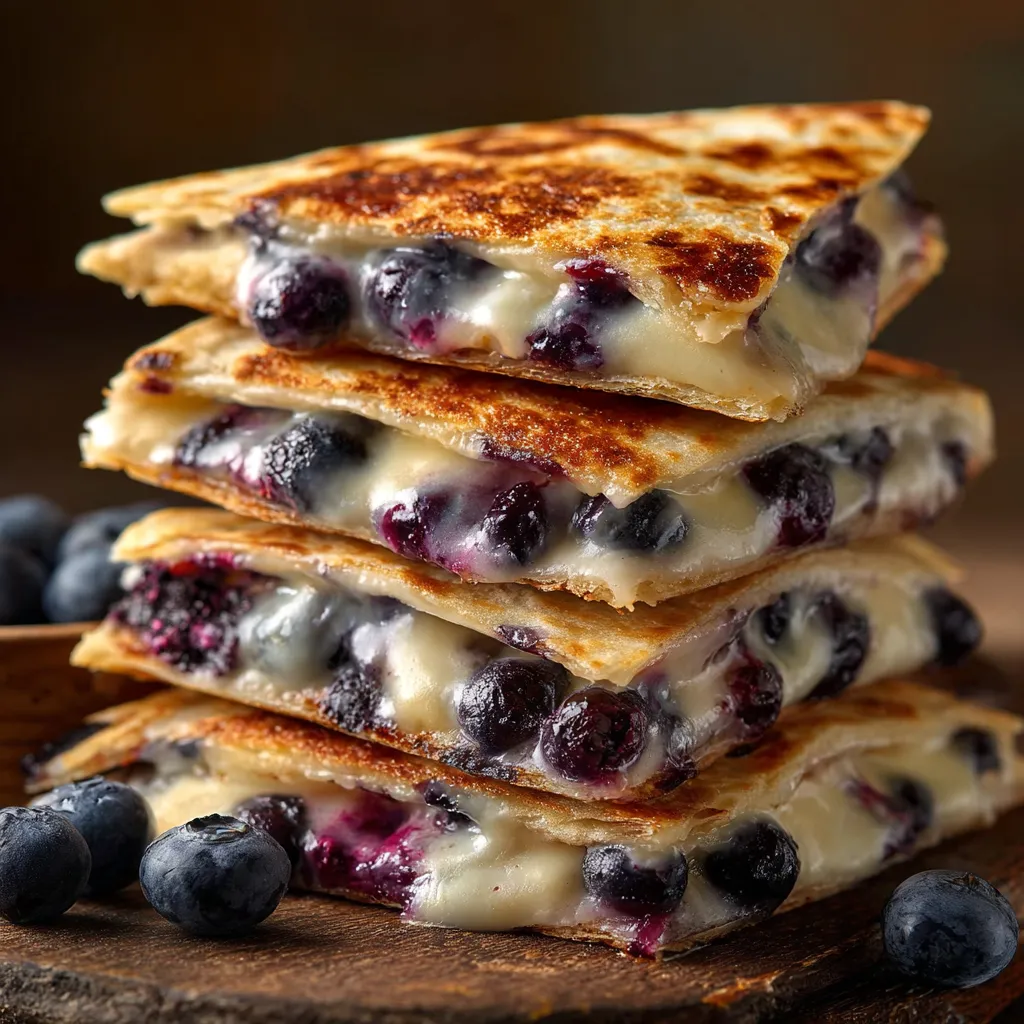 A yummy stack of blueberry cheese quesadillas.