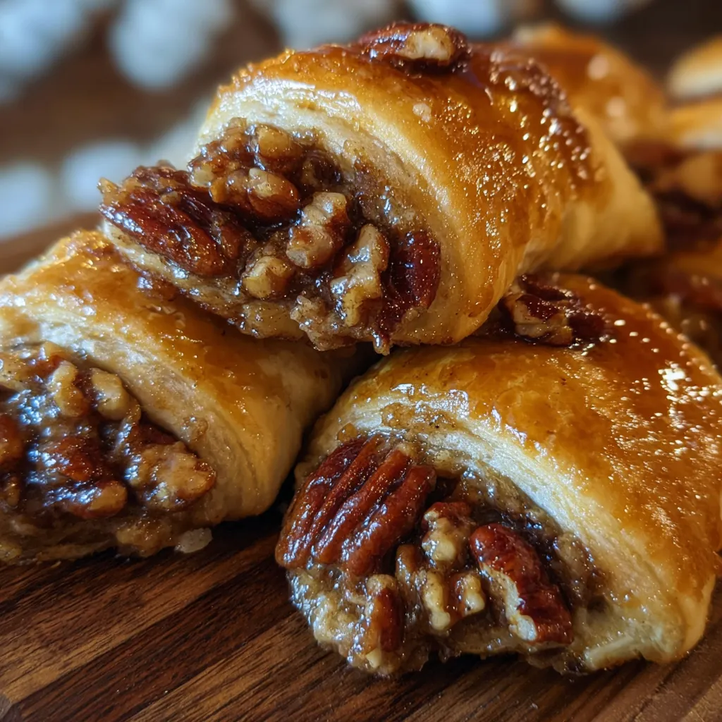 A close up of a pastry with a pecan filling.