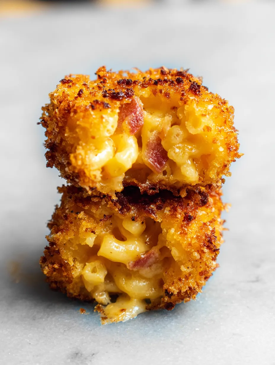 A piece of food with bacon and macaroni.