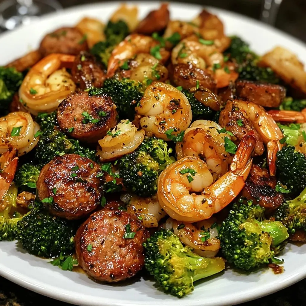 A plate of shrimp and broccoli.