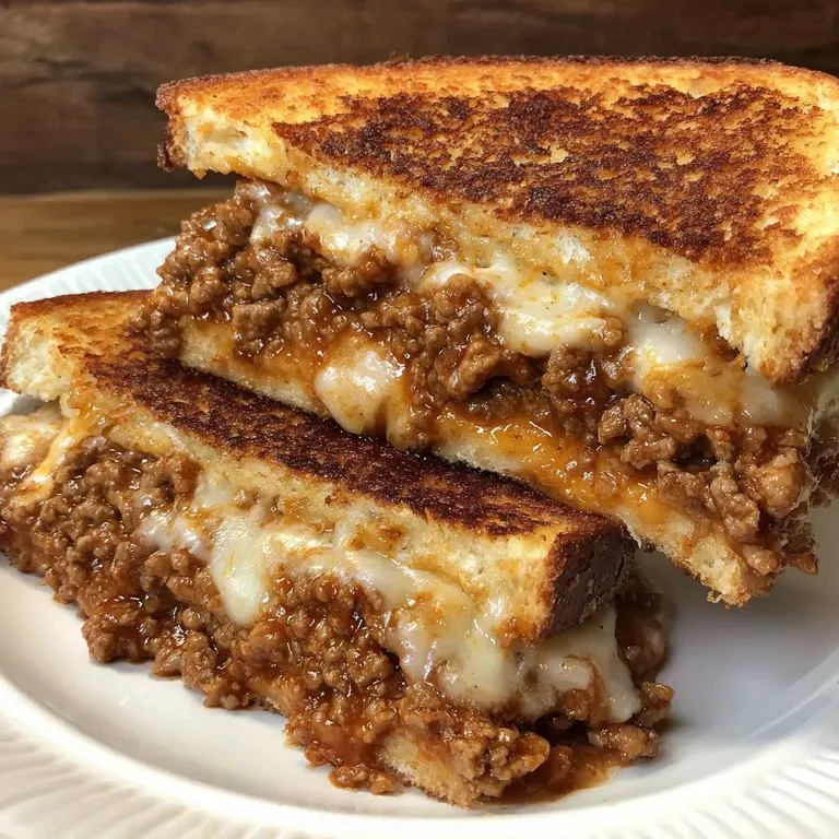 A sandwich with meat and cheese on a white plate.