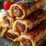 A plate of sausage wrapped in dough.