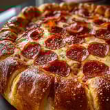 A pepperoni pizza in a pan.