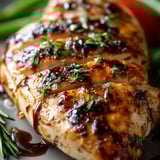 Chicken with herbs and sauce.