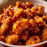 A bowl of chicken with sauce.