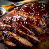 A close up of a piece of meat on a wooden cutting board.