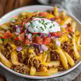 A plate of food with a white sauce on top.