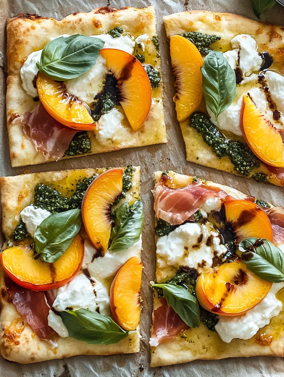 Delicious Peach, Prosciutto & Burrata Flatbread