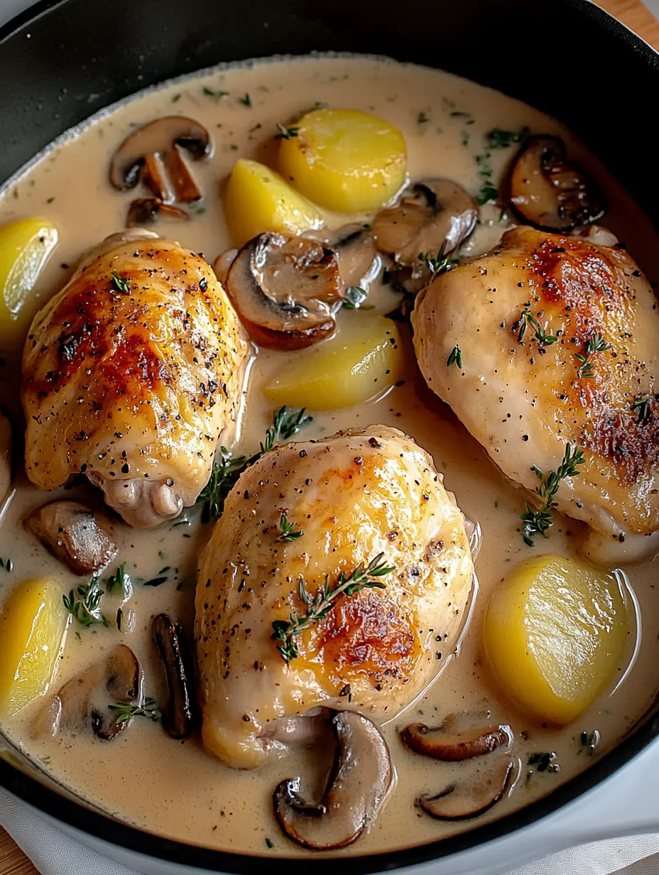 Easy Herb Roasted Chicken in Creamy White Wine Sauce