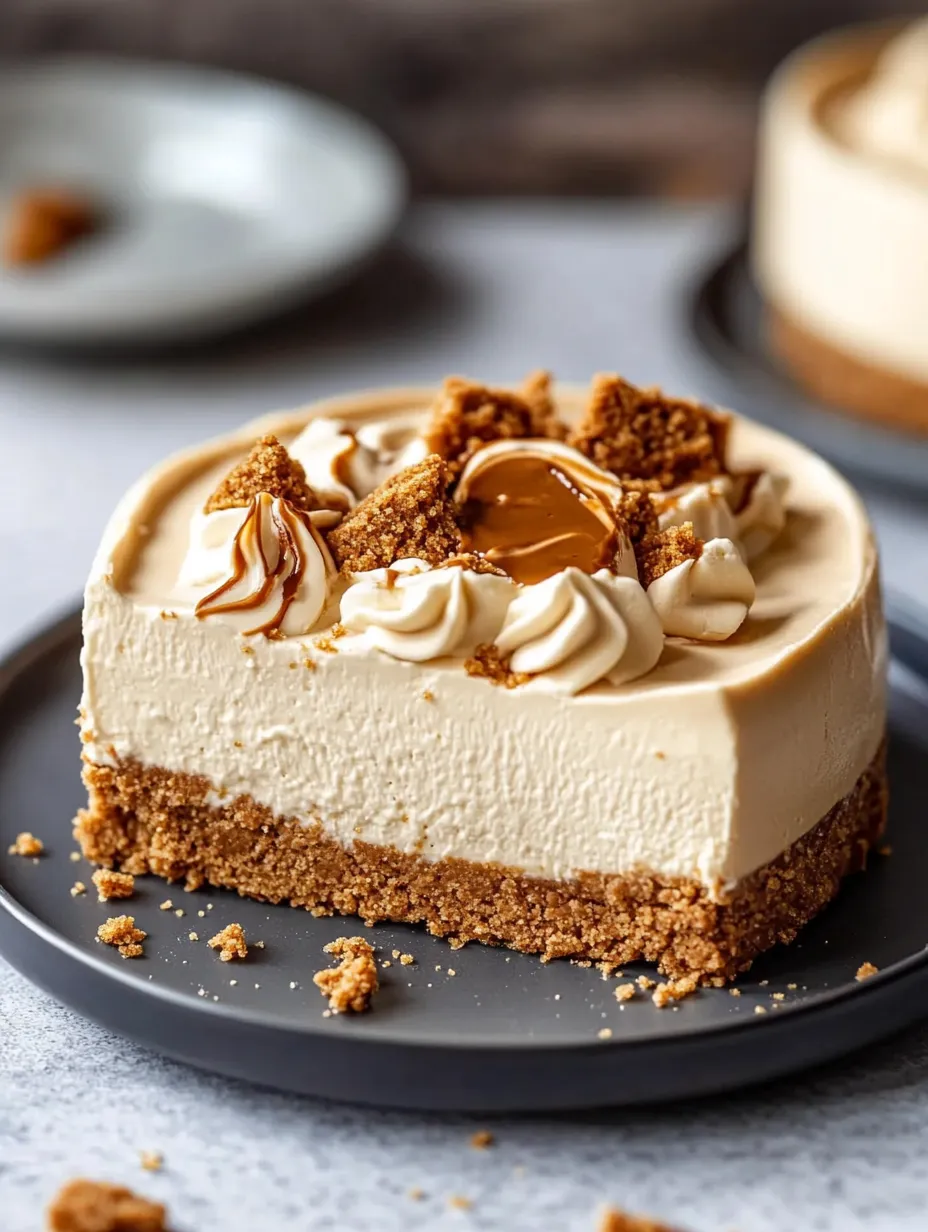 A slice of cake with white frosting and topped with crumbs.