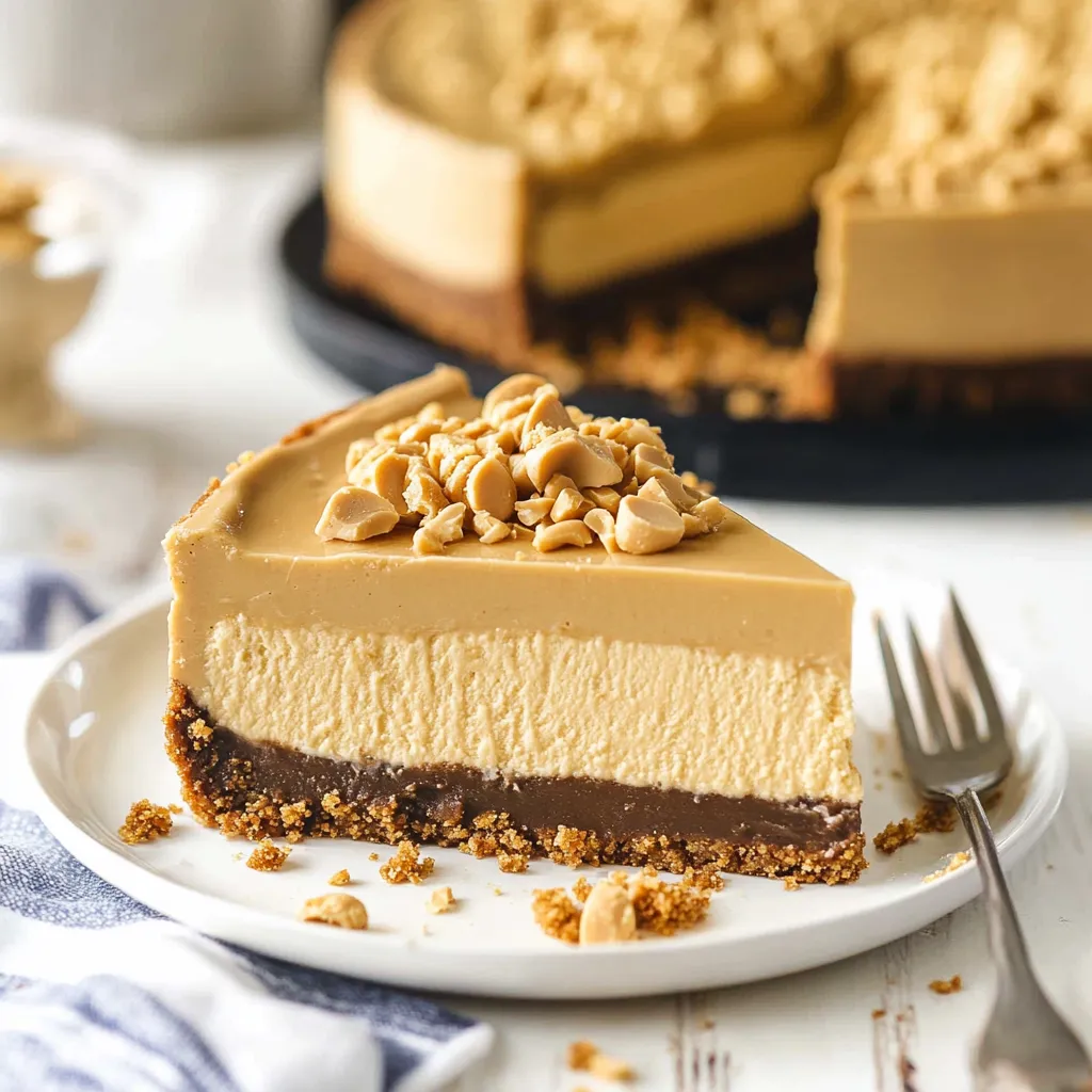 A slice of cheesecake with peanuts on top.