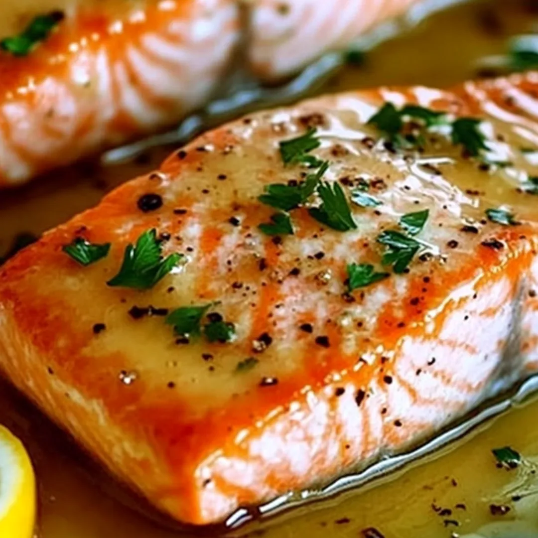 A close up of a piece of salmon with herbs and spices on top.