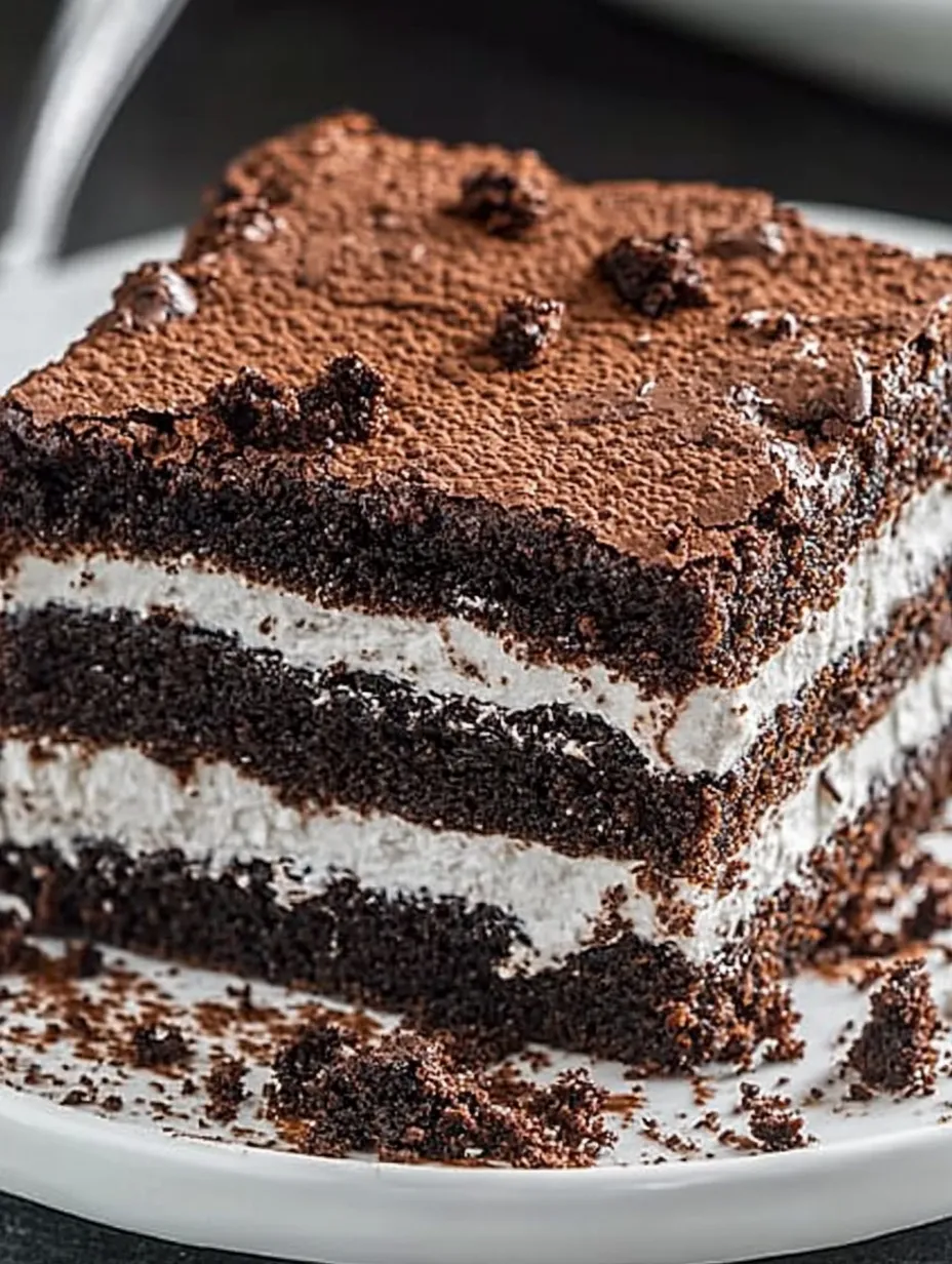 A slice of chocolate cake with white frosting on a plate.