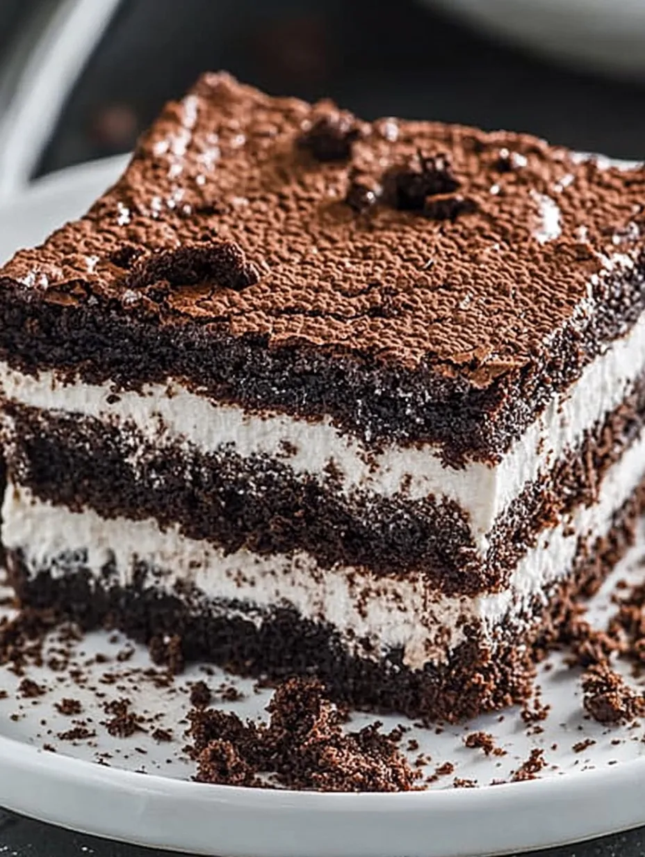 A slice of chocolate cake with white frosting on a plate.