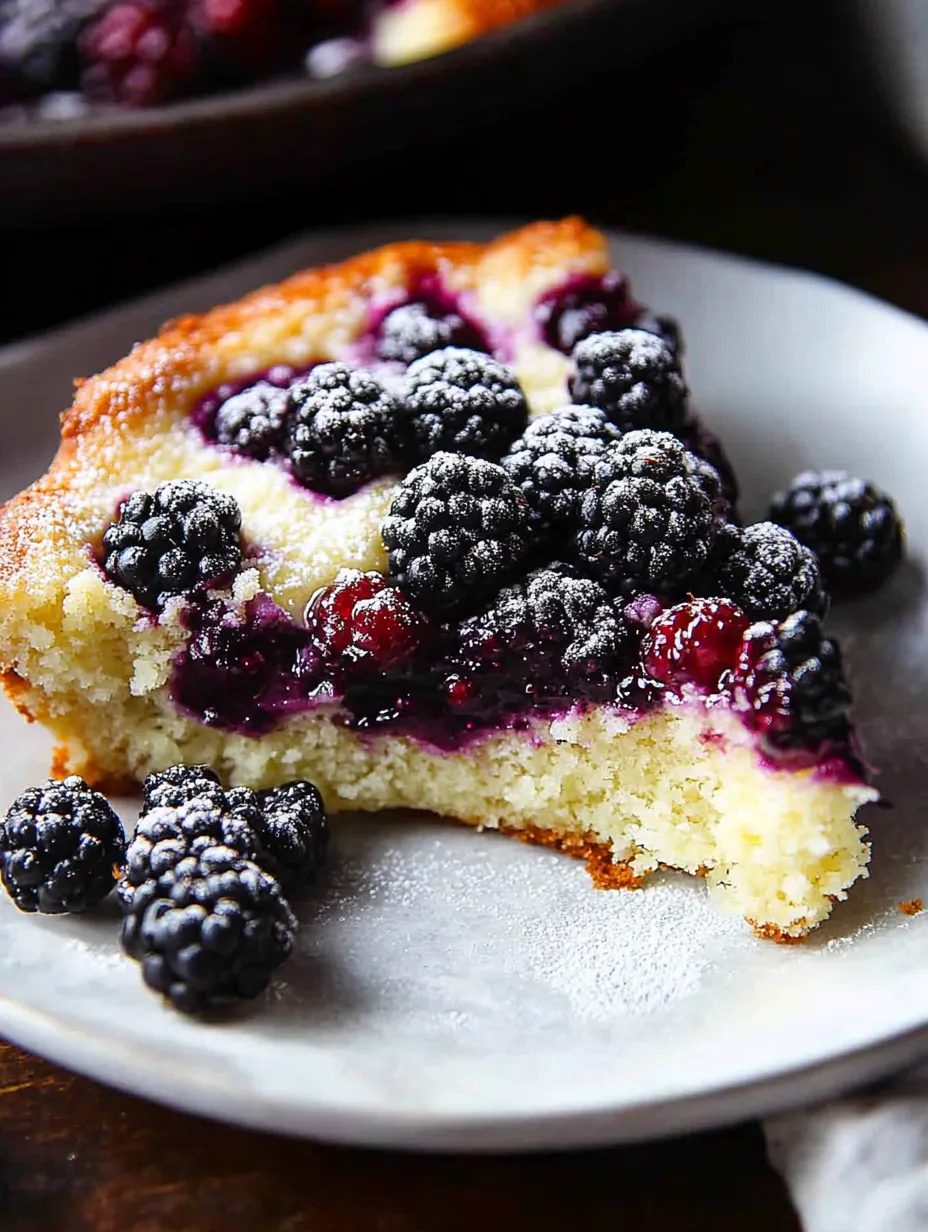 A slice of cake with blueberries on top.