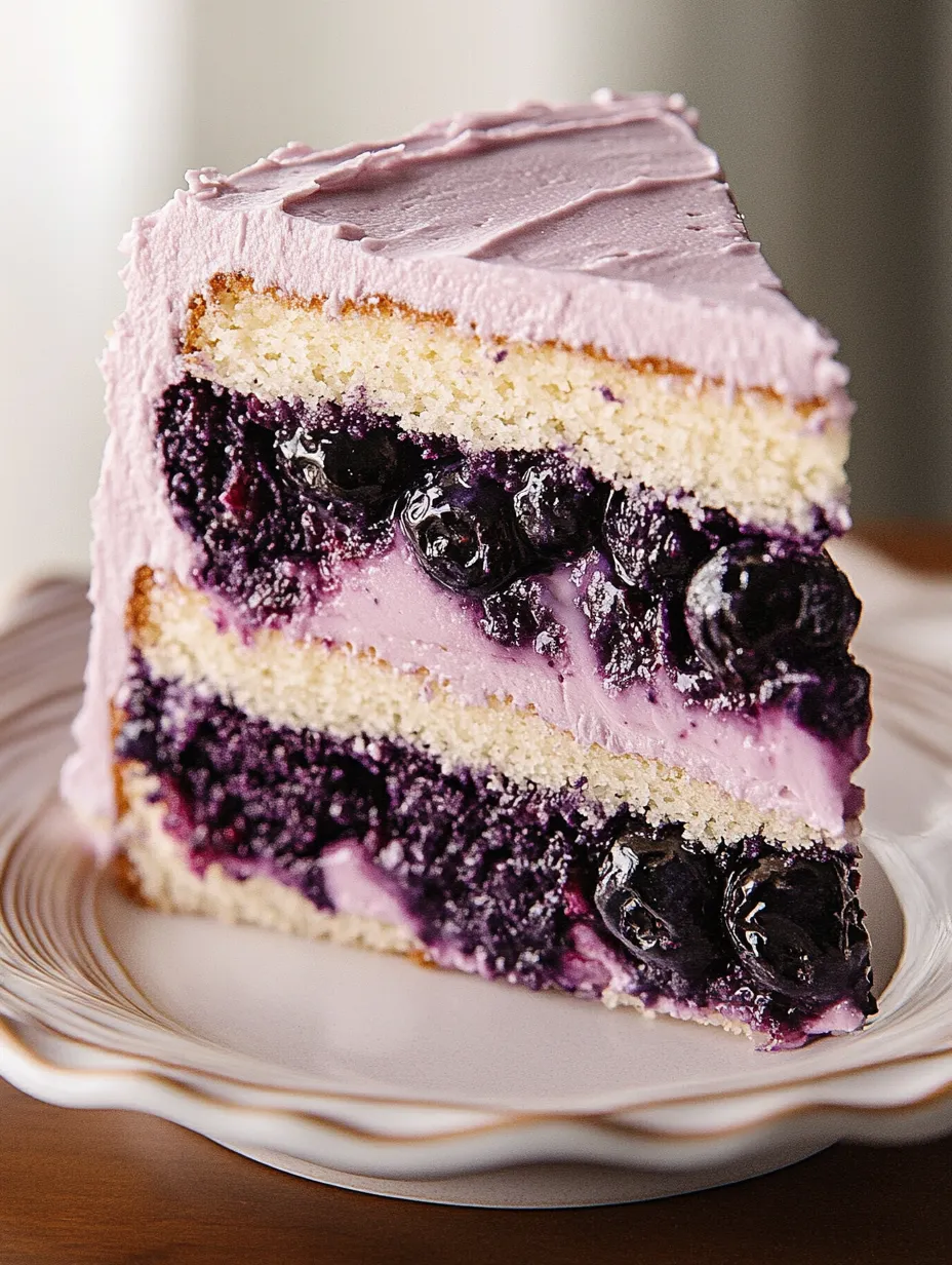 A slice of blueberry cake on a plate.