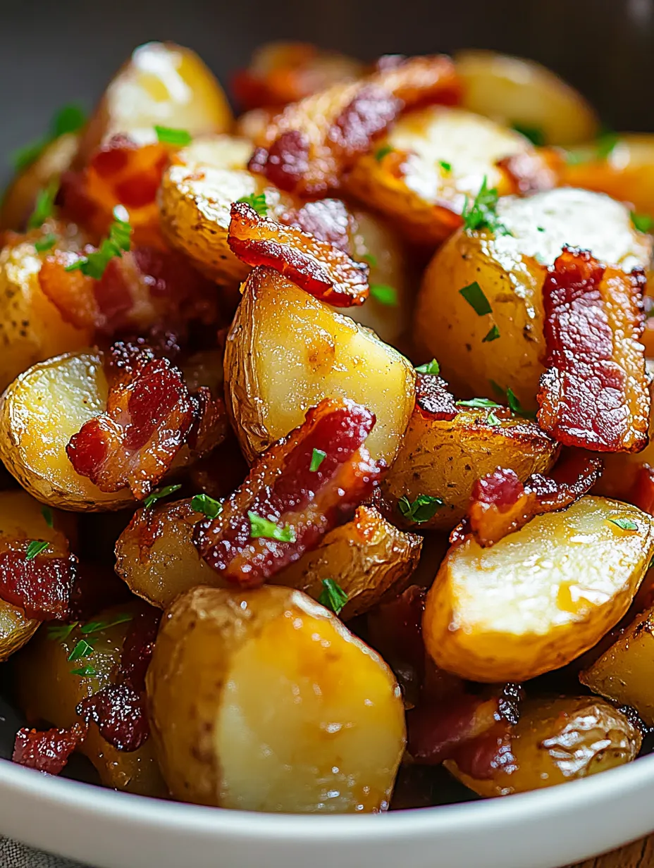 A plate of bacon and potatoes.