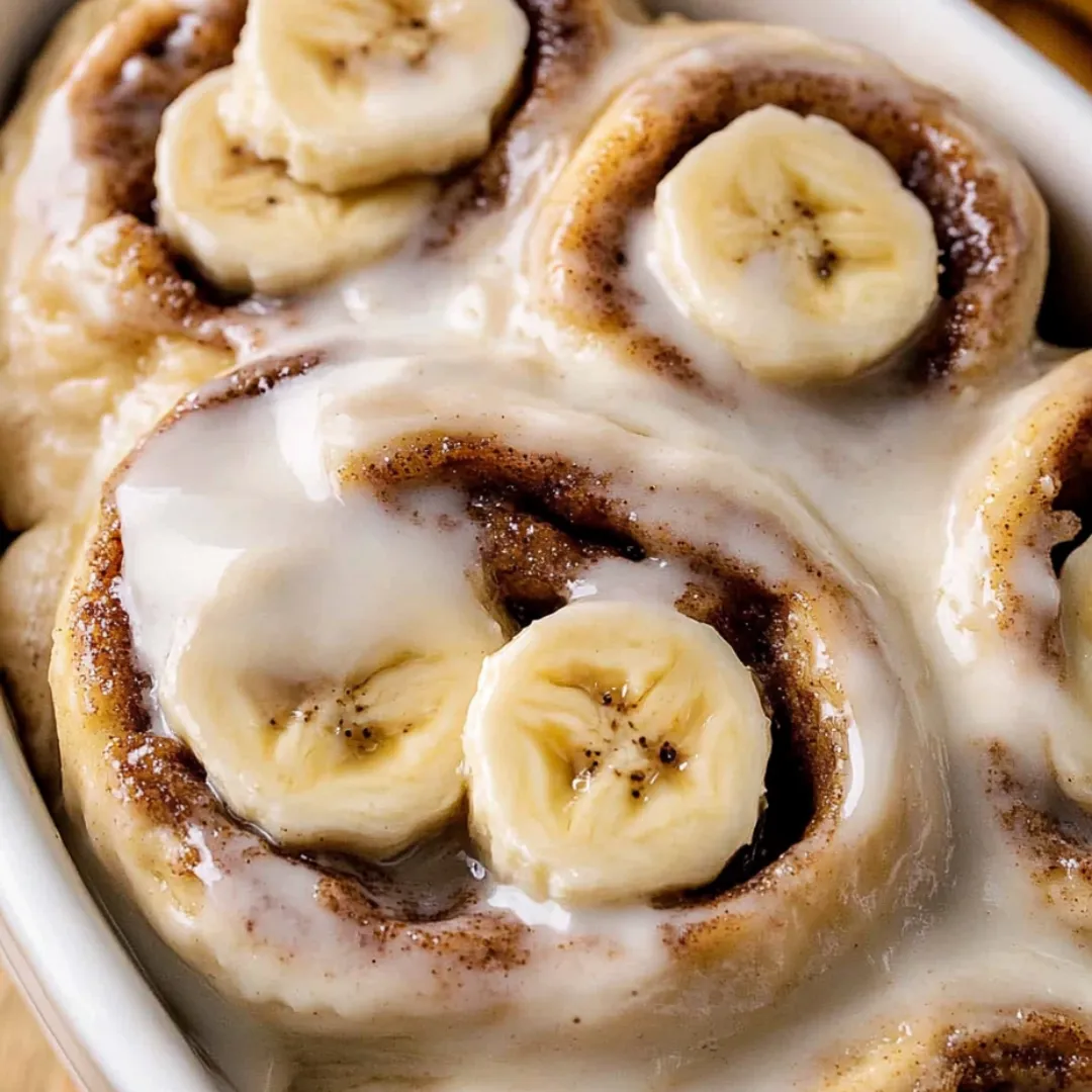 A bowl of banana bread with bananas and cream.