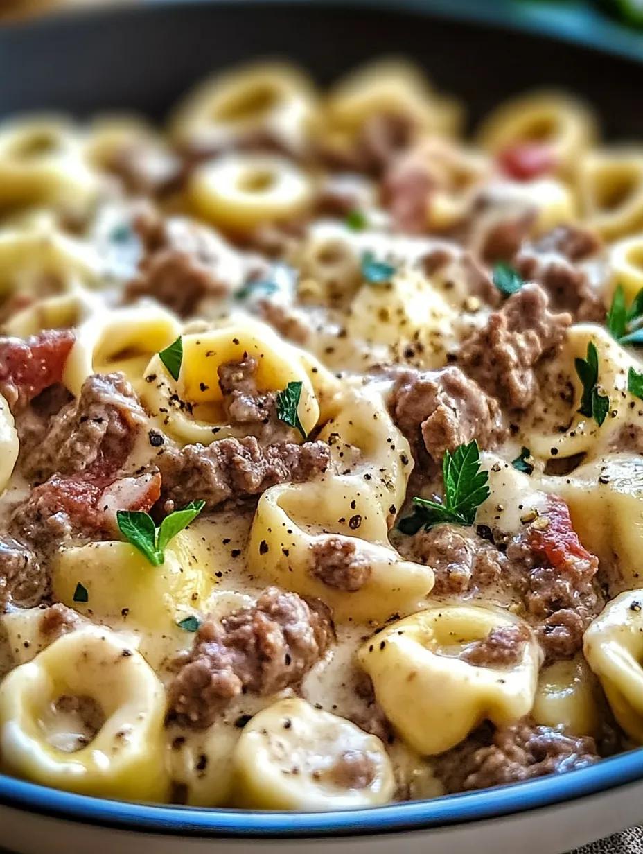 A delicious pasta dish with meat and cheese.