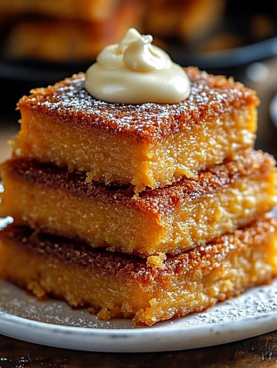 A stack of cake with a dollop of cream on top.