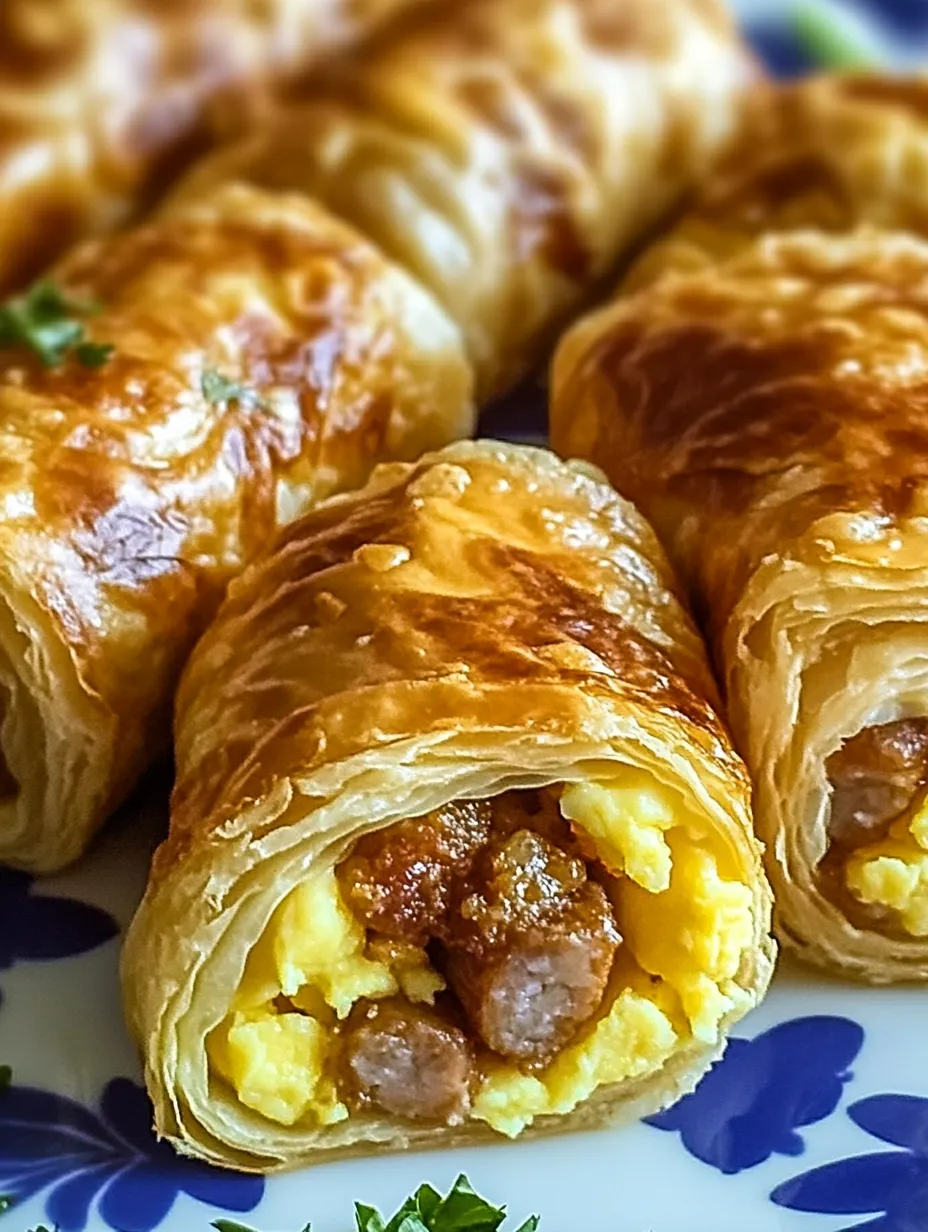 A plate of sausage and egg rolls.