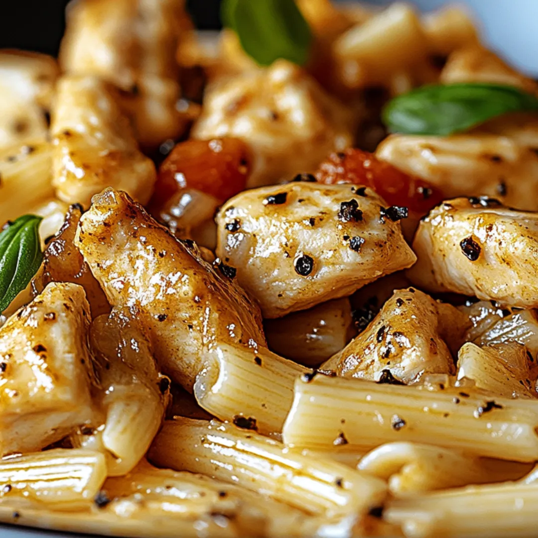 A plate of food with chicken and pasta.