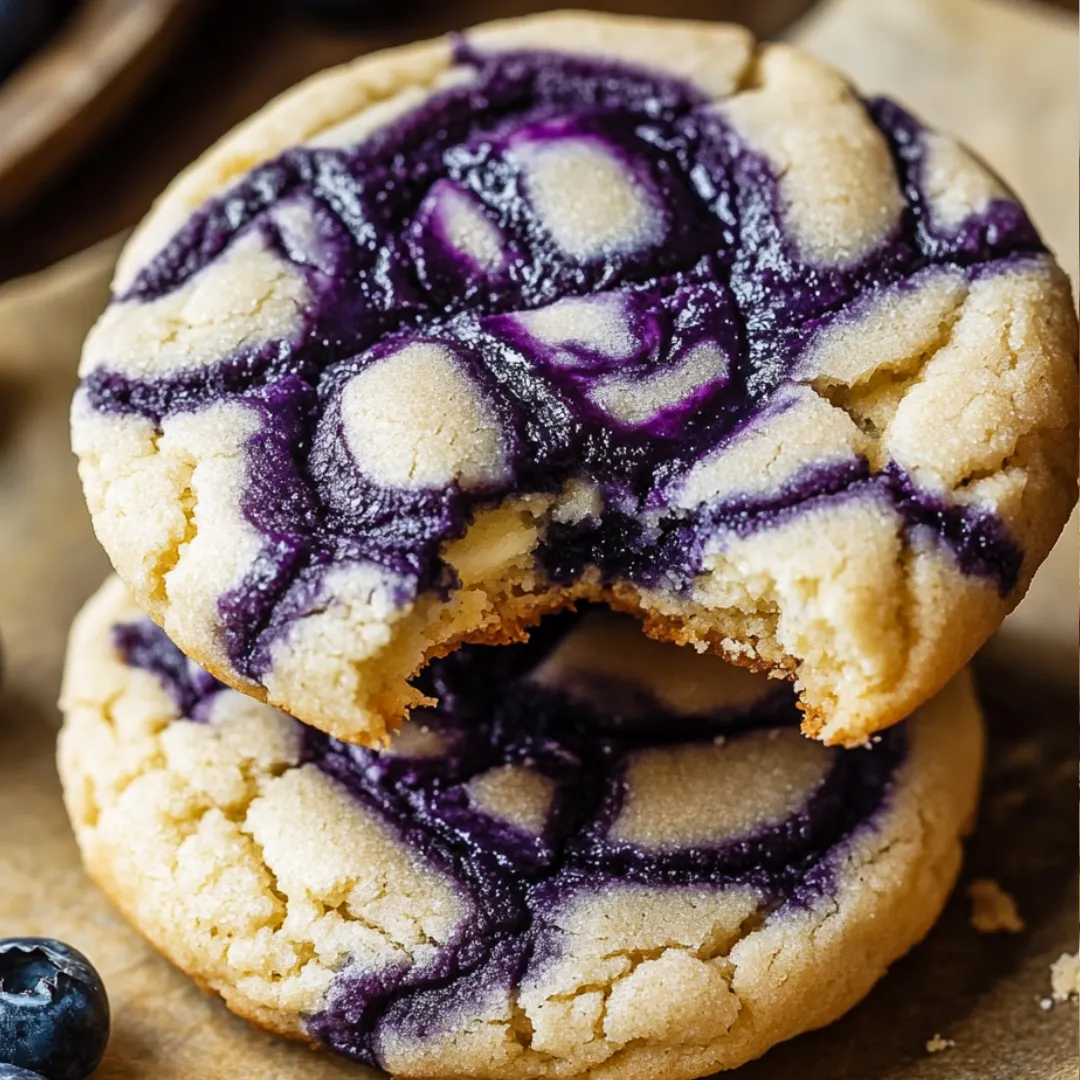 A blueberry cookie with a bite taken out of it.