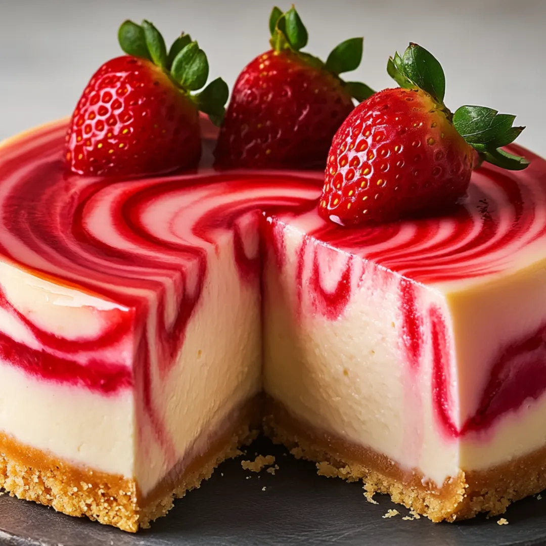 A slice of cheesecake with strawberries on top.