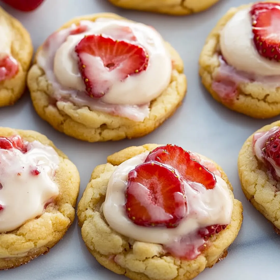 A plate of cookies with strawberry topping.