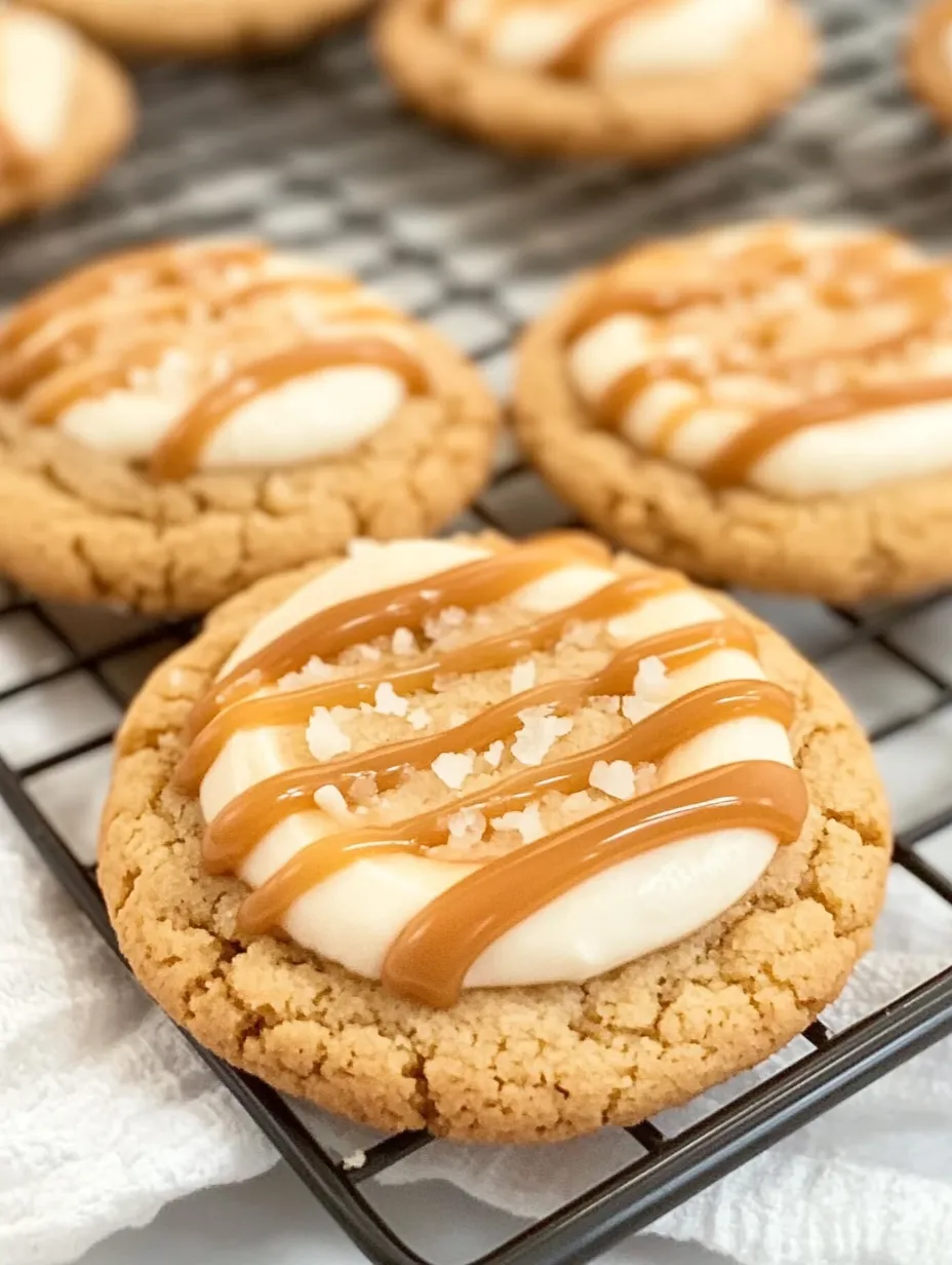 A plate of cookies with caramel drizzle on top.