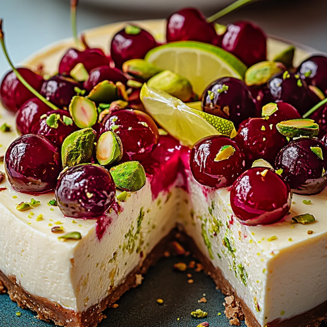 A slice of cheesecake with cherries on top.