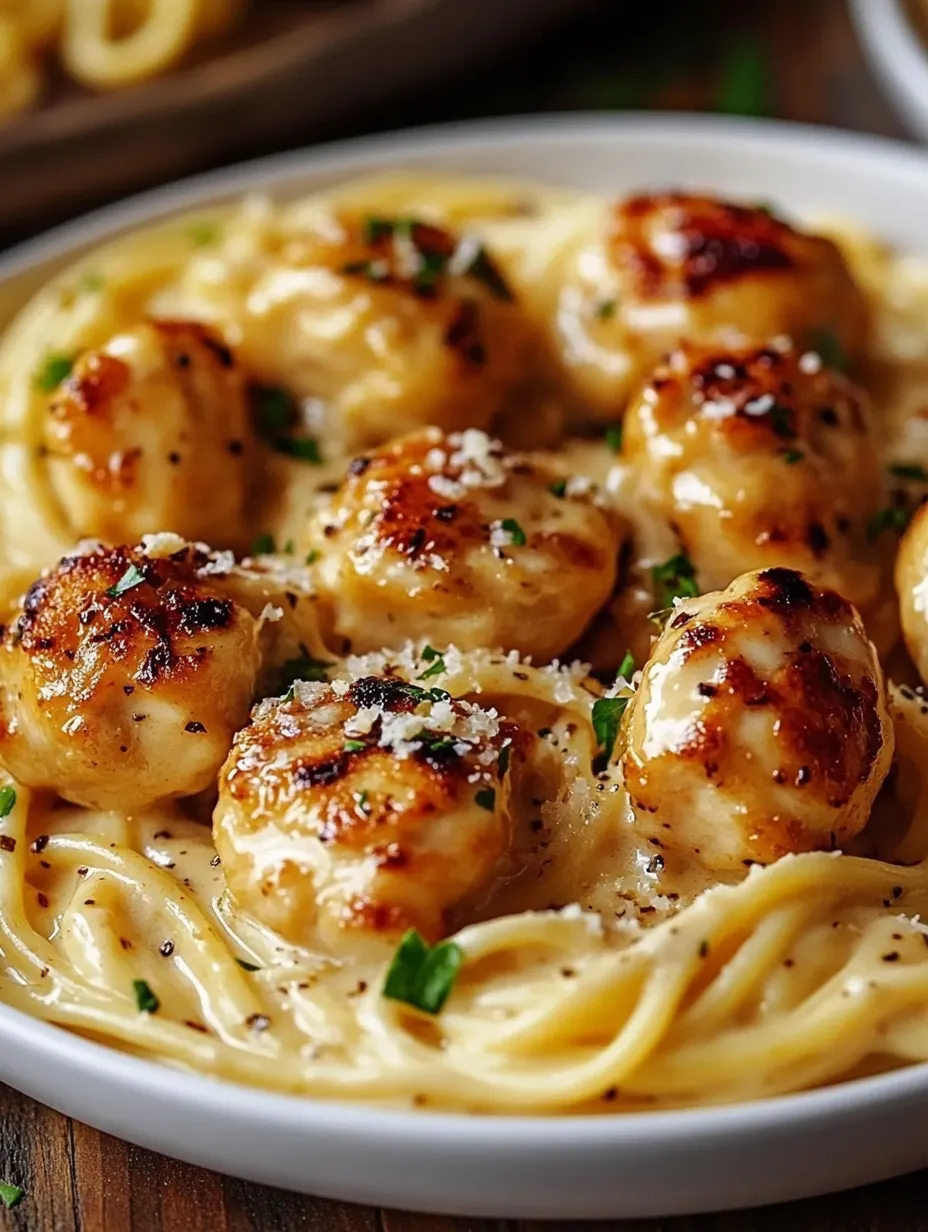 A bowl of pasta with meatballs and cheese on top.