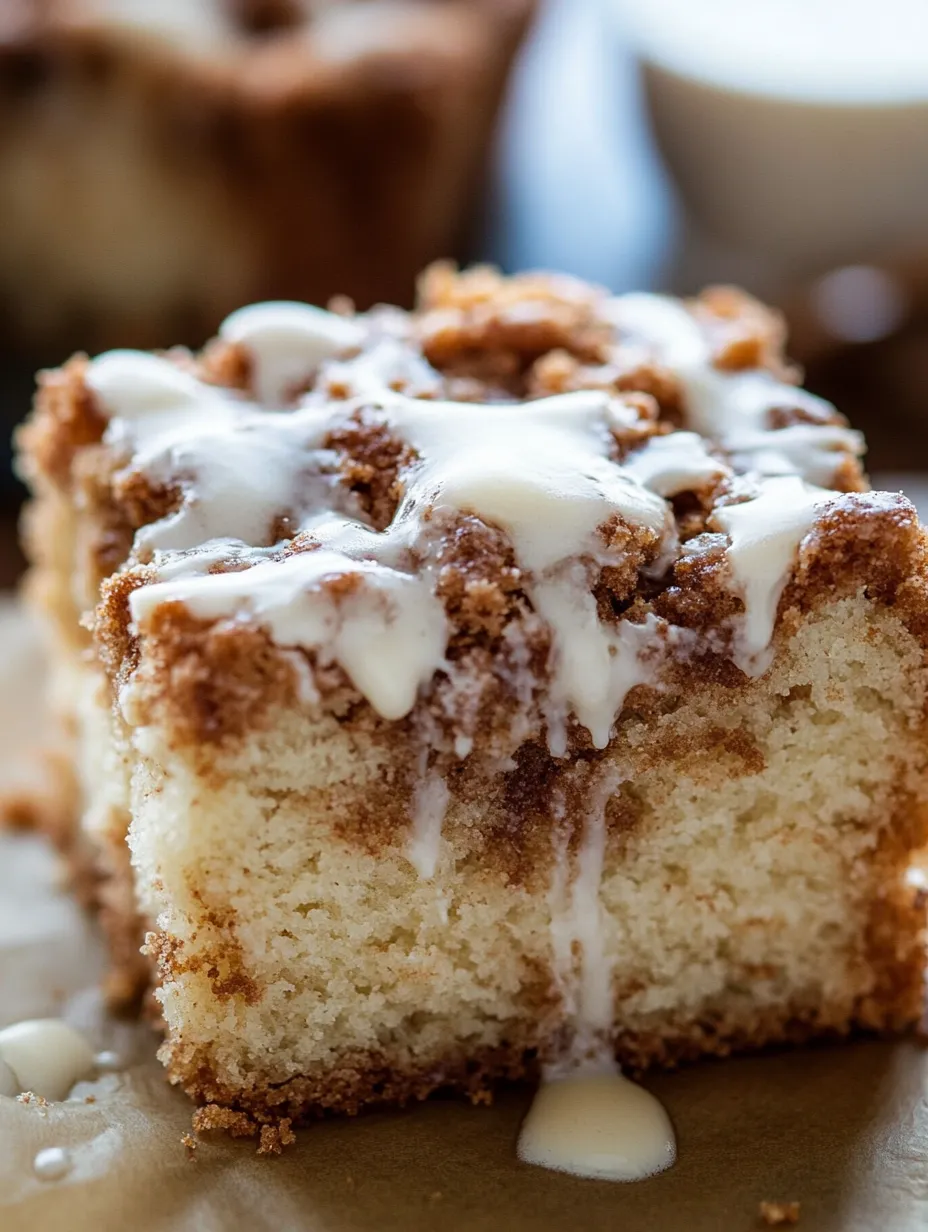 A piece of cake with white frosting and brown crumbs.