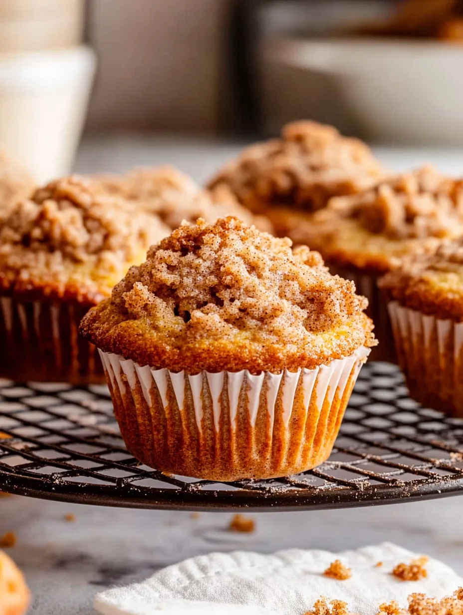 A cupcake with a brown sugar topping on a wire rack.