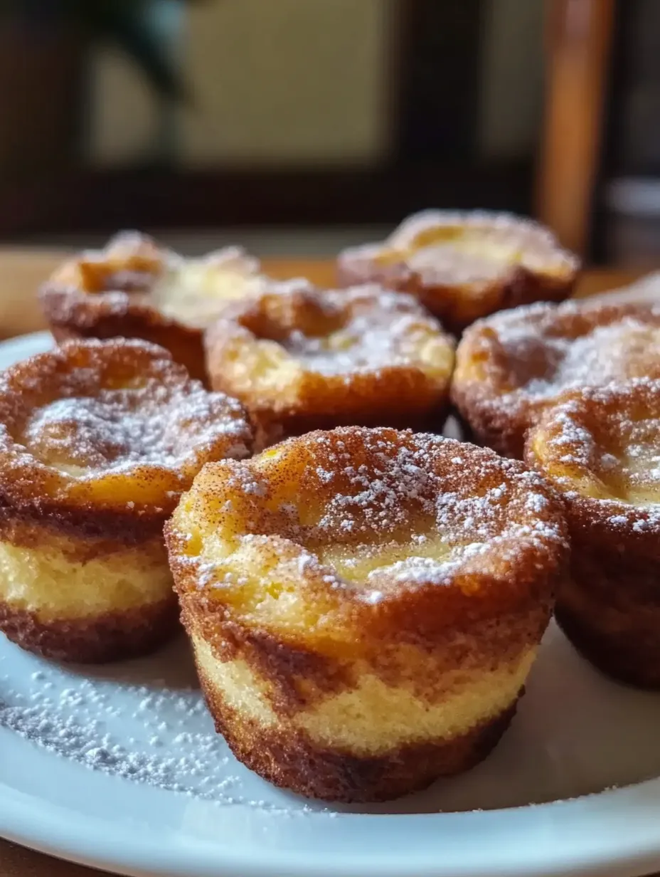 A plate of powdered pastries sits on a table.