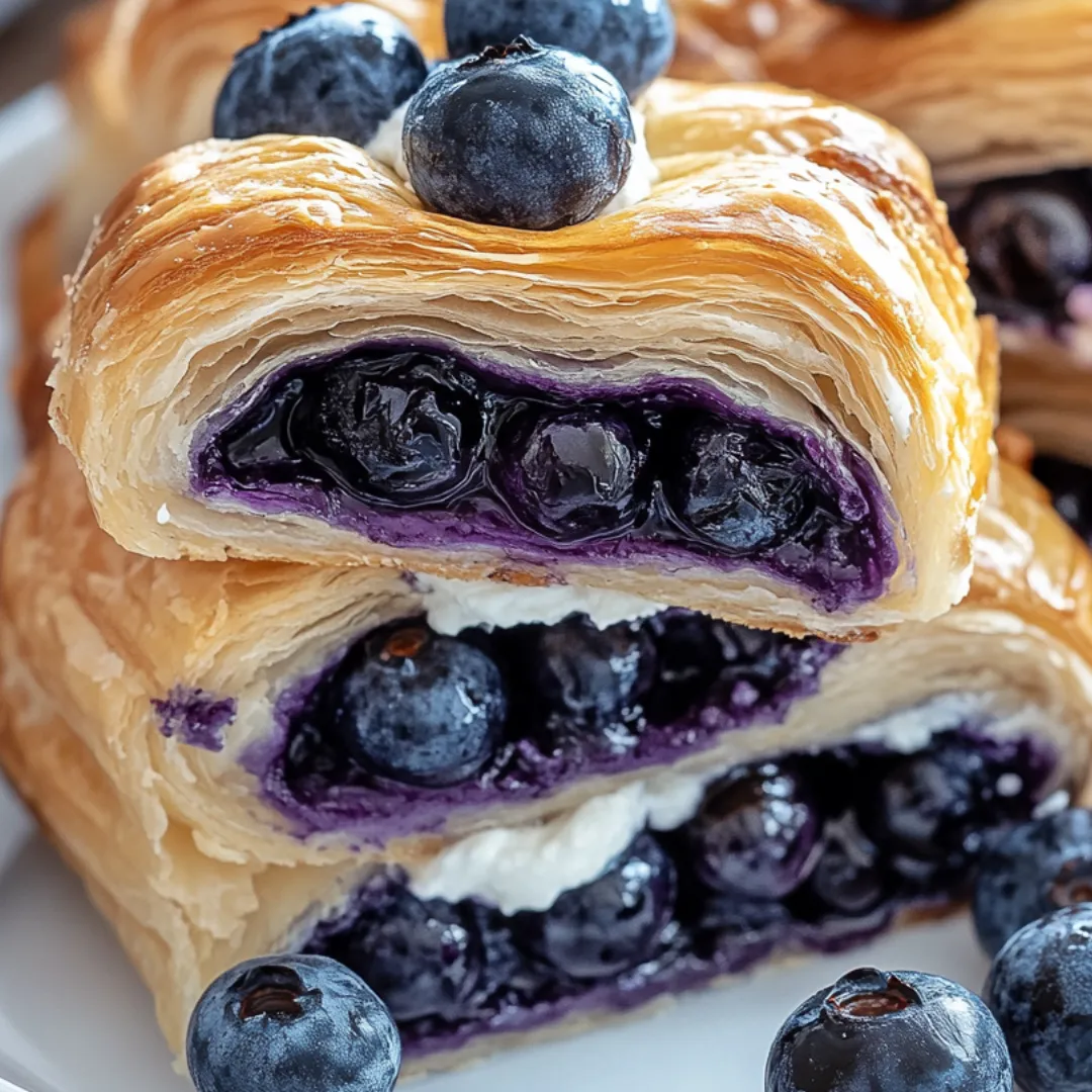 A plate of blueberry-filled pastries with blueberries on top.