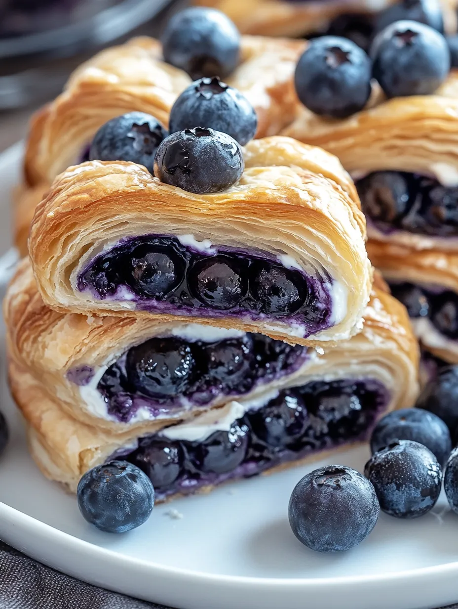 A plate of blueberry-filled pastries sits on a table.