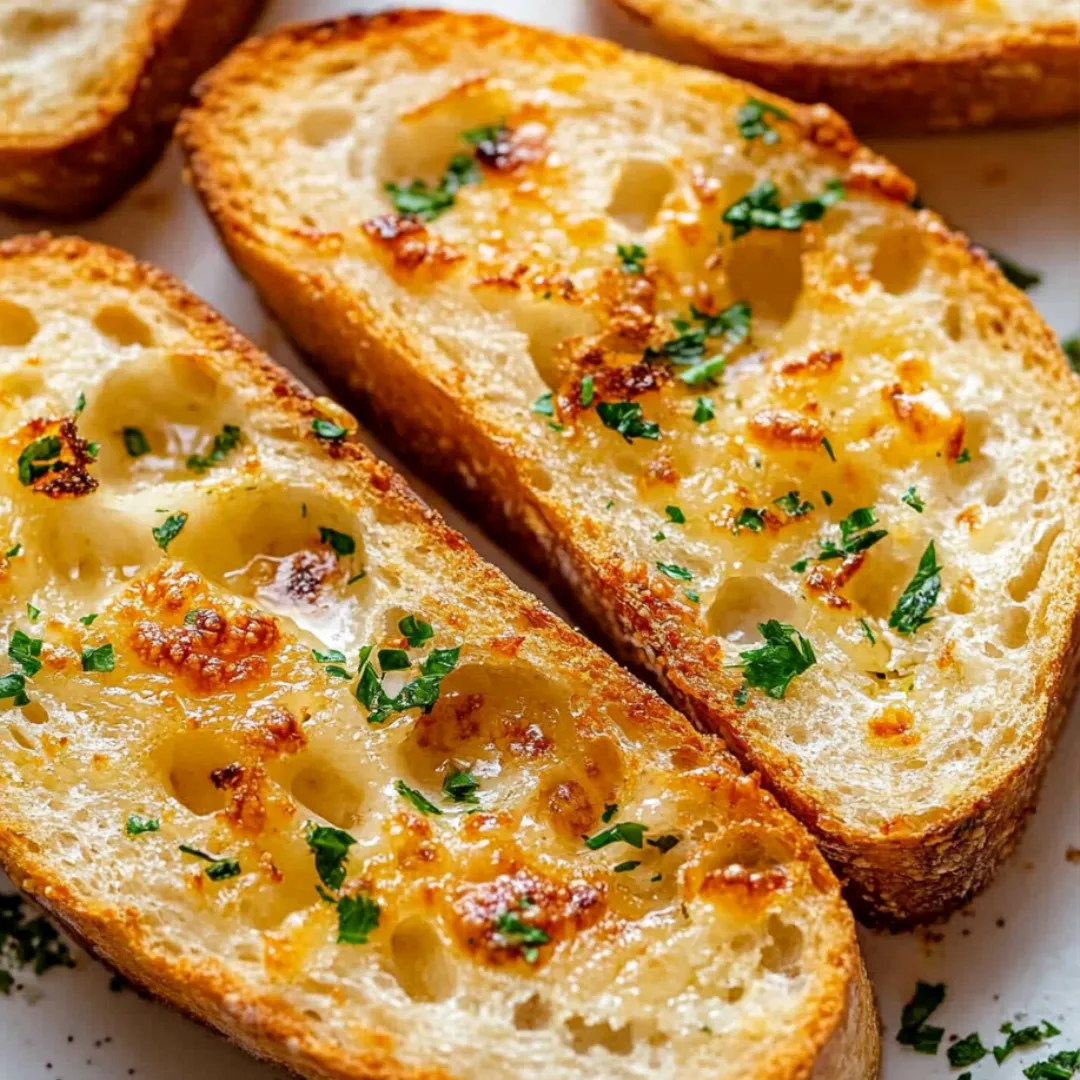 Two pieces of toasted bread with cheese and herbs on a white plate.