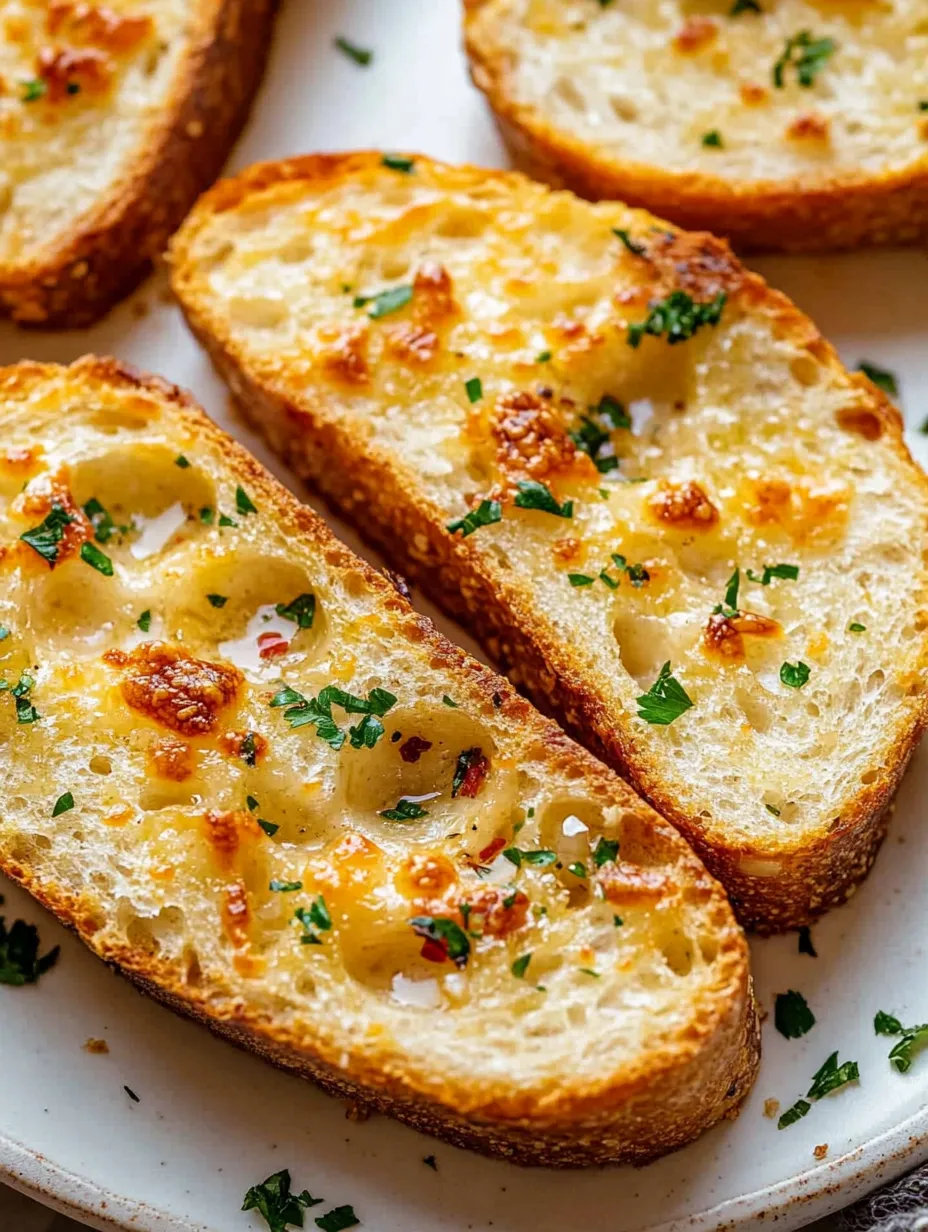 Two pieces of toasted bread with cheese and herbs on top.