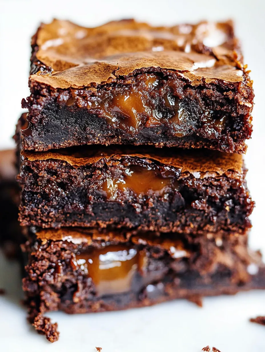 A square of chocolate cake with caramel topping.