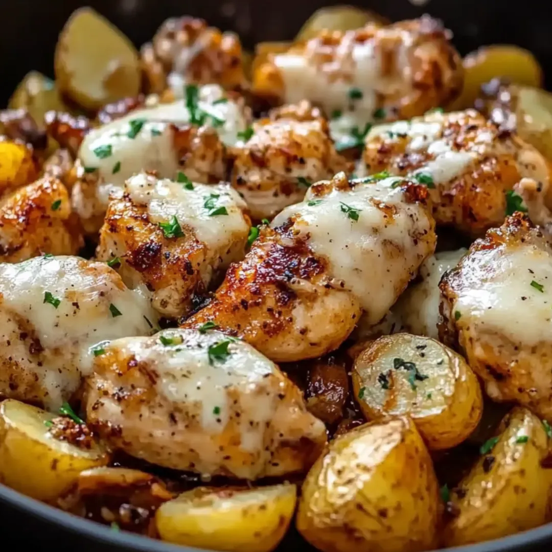 A plate of food with chicken, potatoes, and vegetables.