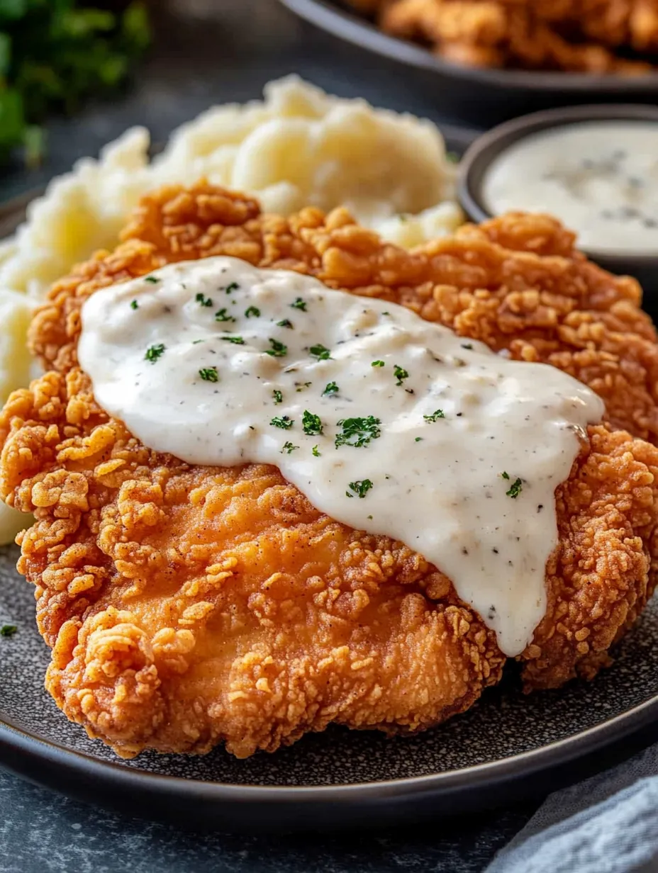 A plate of food with a piece of meat covered in sauce and a side of mashed potatoes.