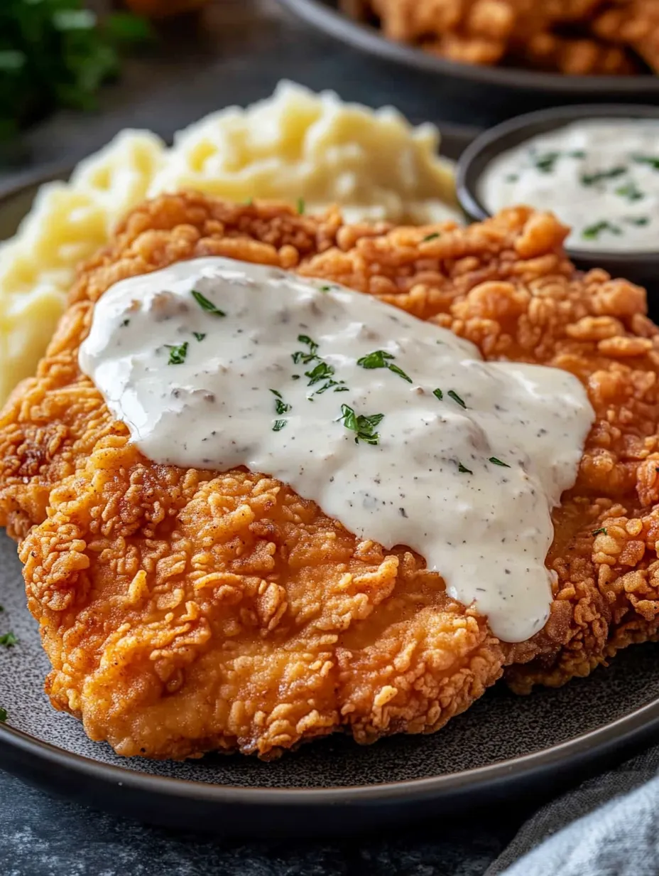 A plate of food with a piece of meat covered in sauce and a side of mashed potatoes.