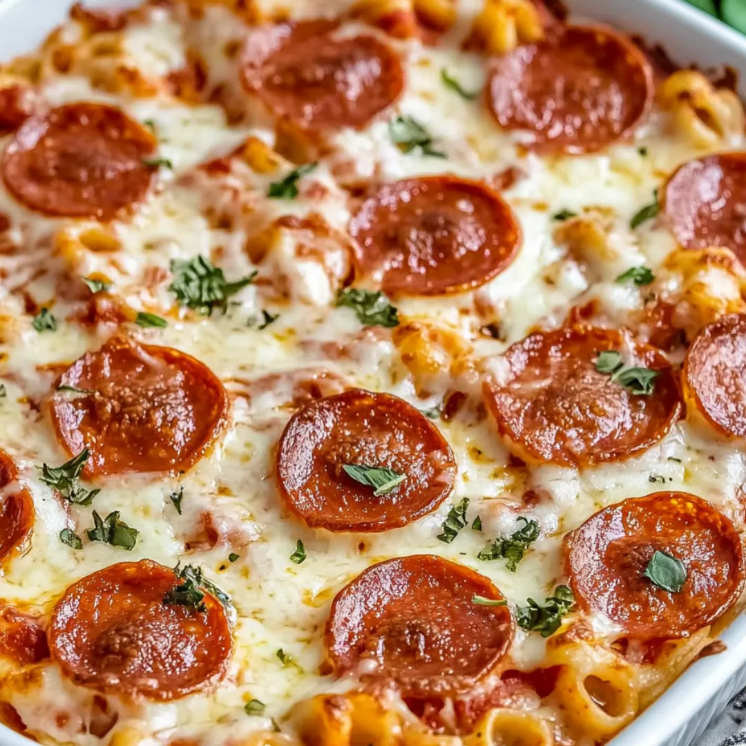 A bowl of pizza with pepperoni and cheese.