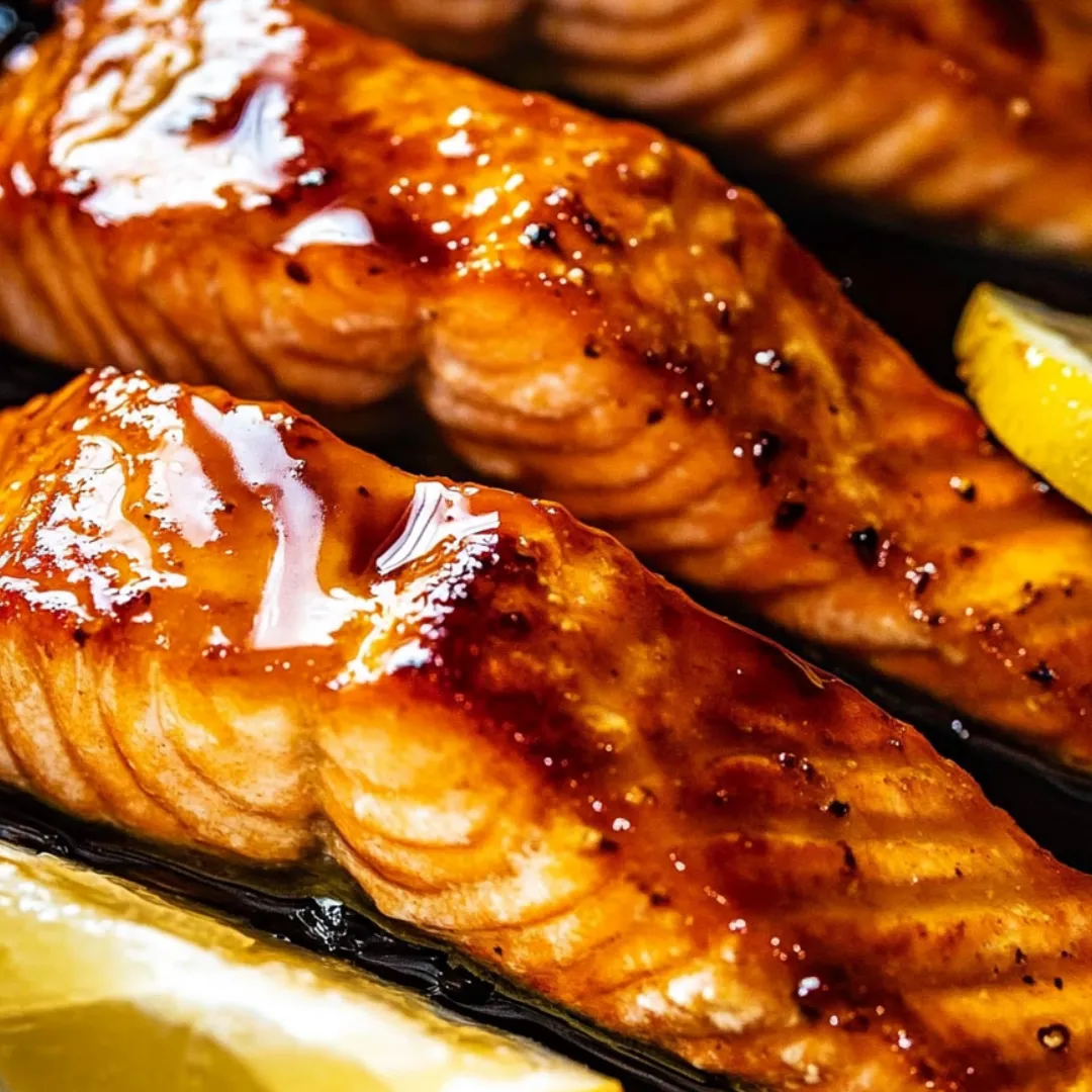 A close-up of a piece of fish with a lemon wedge on top.