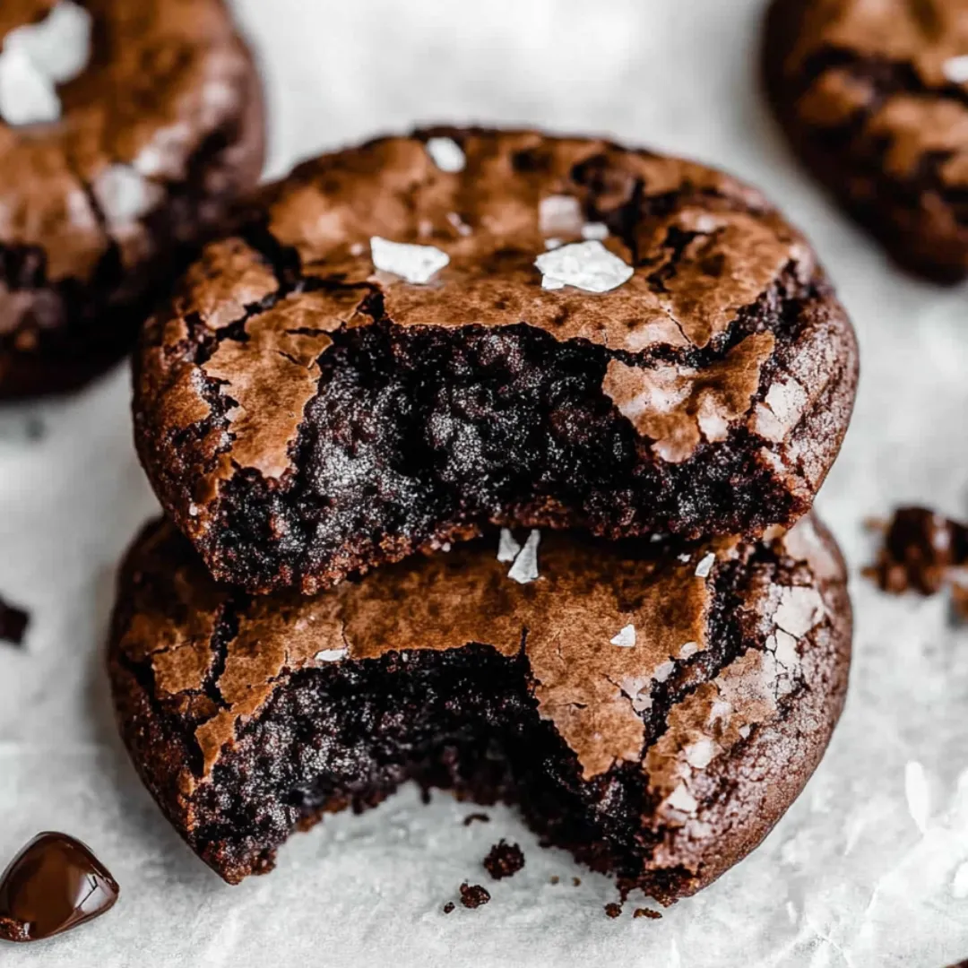 Two pieces of chocolate cake with white powder on top.