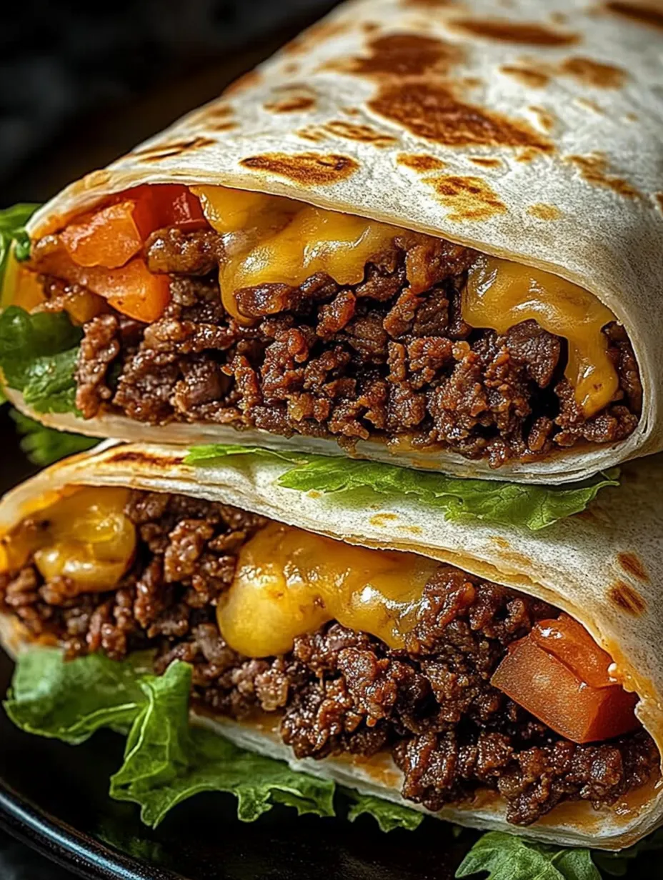 A delicious burrito with meat, cheese, and tomatoes.